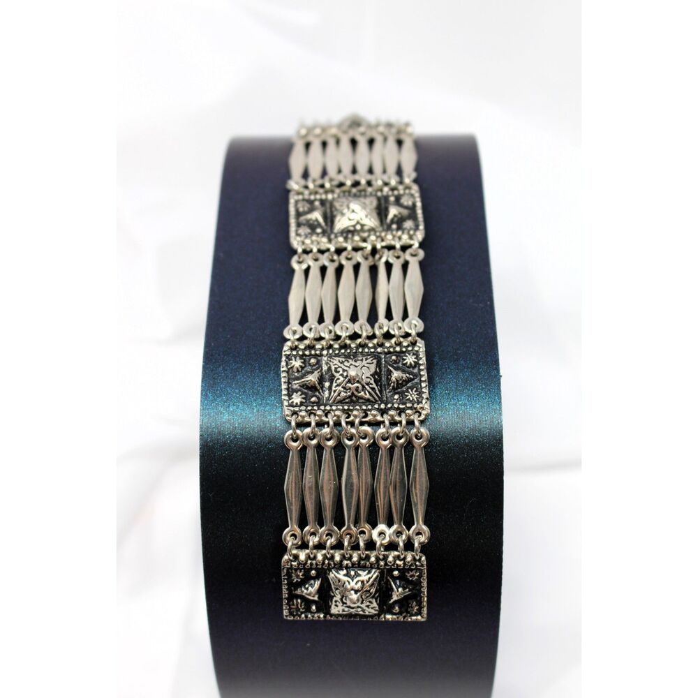 VTG .925 55g Sterling Silver Panel Link Bracelet Auth Mexican Gov Eagle 3 Mark!